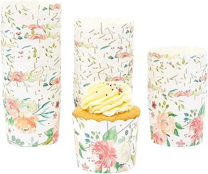 Sparkle and Bash Baking Cups Floral Watercolor Cupcake Liners - 2.75 x 2.75 x 2.19 In, 50 Pack - Flower Muffin Liners & Floral Baking Cups for Bridal & Baby Showers - Garden Tea Party Favors