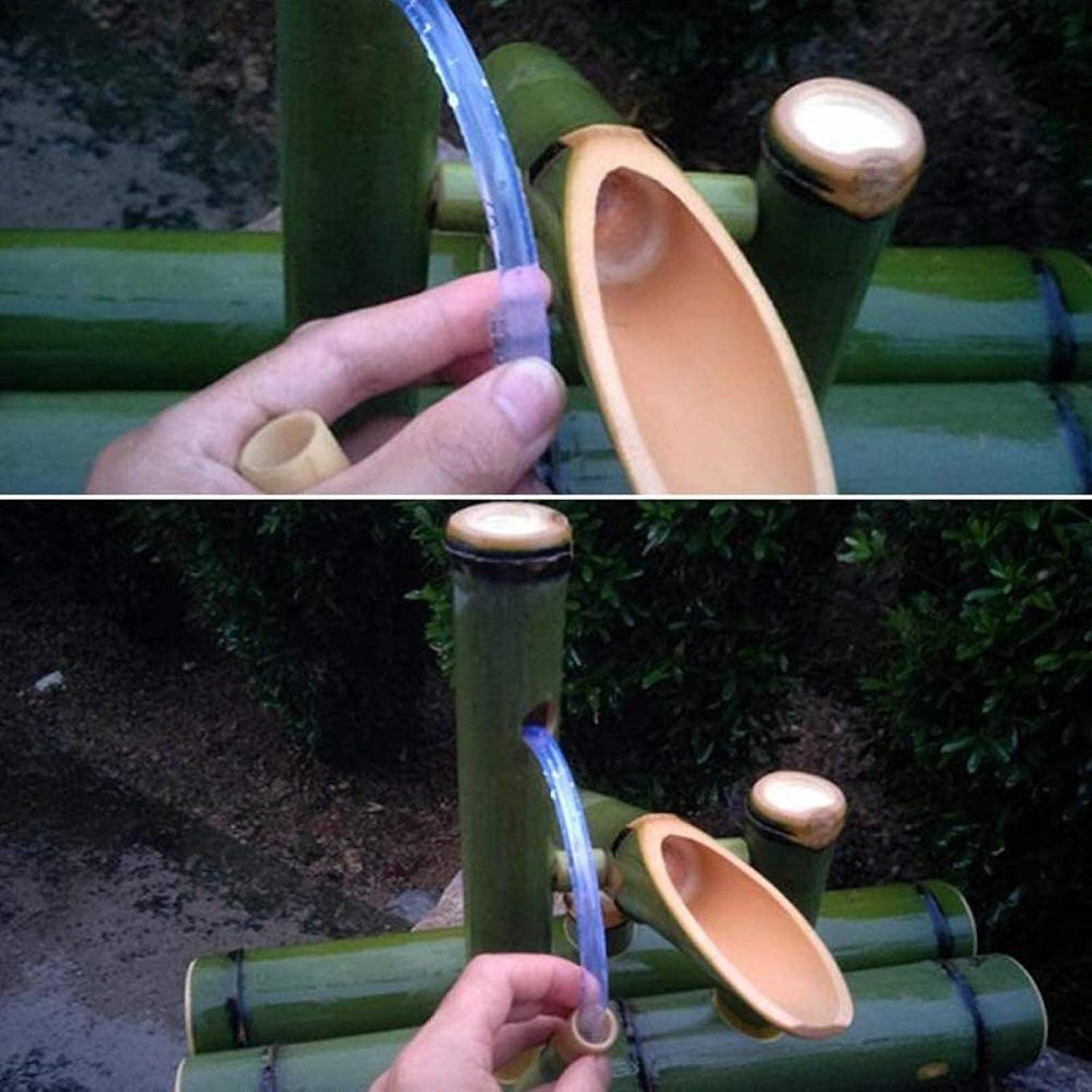 2-Tier Bamboo Fountain with Pump, Handmade Decorative Waterfall for Outdoor Garden, 55cm, Natural Bamboo Water Feature