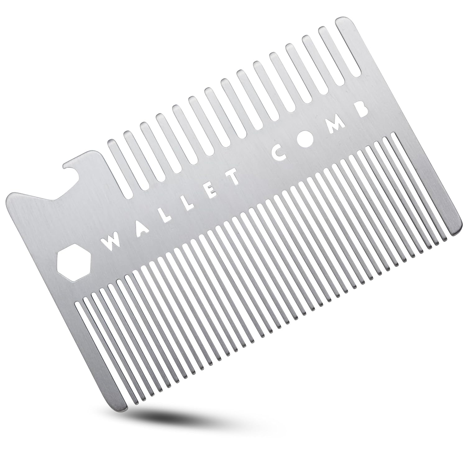 Stainless Steel Hair Comb, Anti-static, Fine-tooth, Travel or Camp Comb, Light Weight Metal Comb, Dandruff Comb, Bottle Opener, Credit Card pocket Comb for Thinner Hair, Beard & Mustache