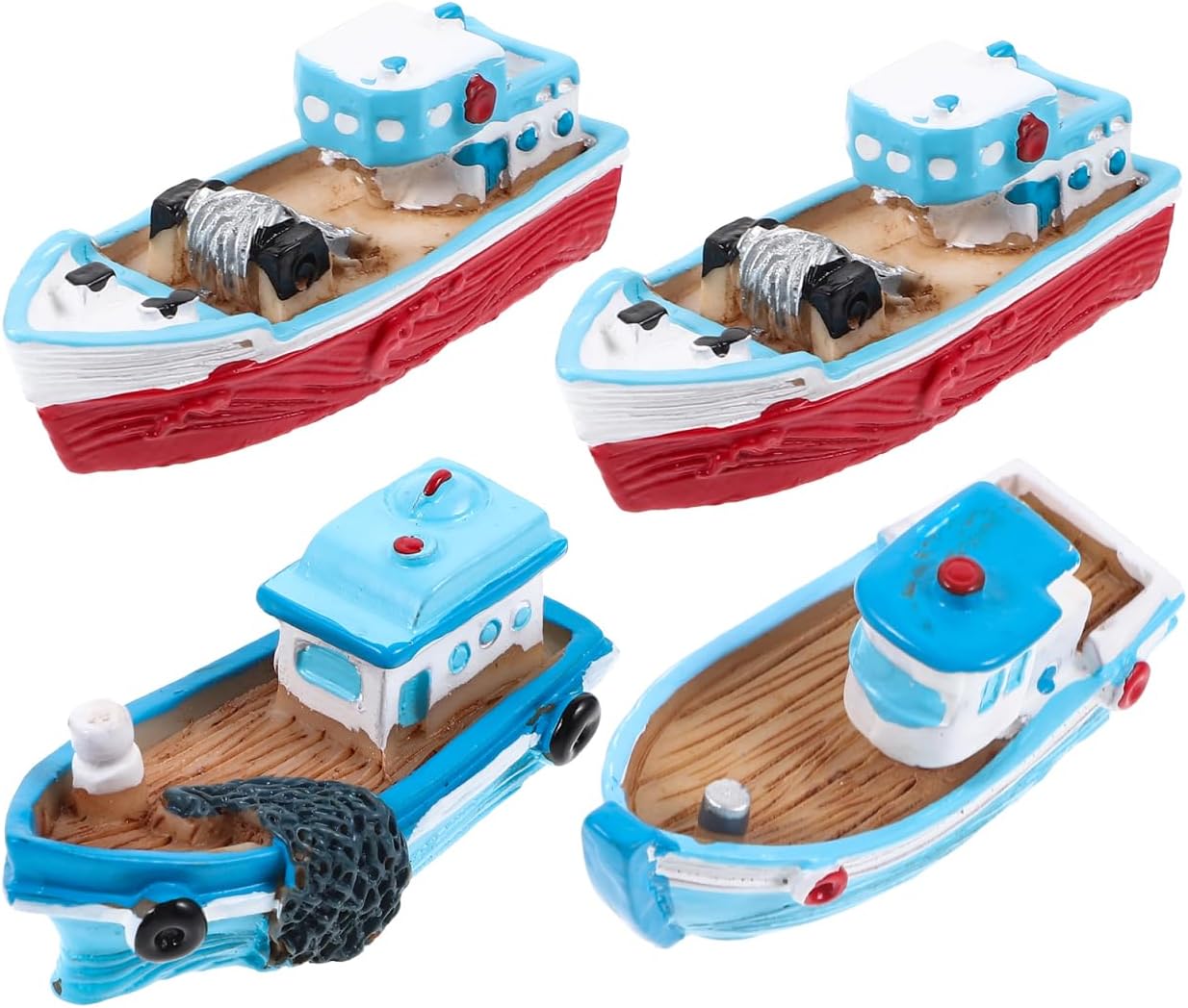 NUOBESTY 4Pcs Miniature Boat Resin Fishing Ship Model, Mediterranean Mini Boats for Fairy Garden Accessories, DIY Micro Landscape Decoration, Sand Tray Miniatures & Terrarium Figurines