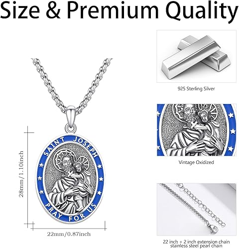 Vista 661 de Collar con colgante de plata de ley 925 con medalla de San Patrón, joyería religiosa para hombres y mujeres, con cadena de acero inoxidable 316L