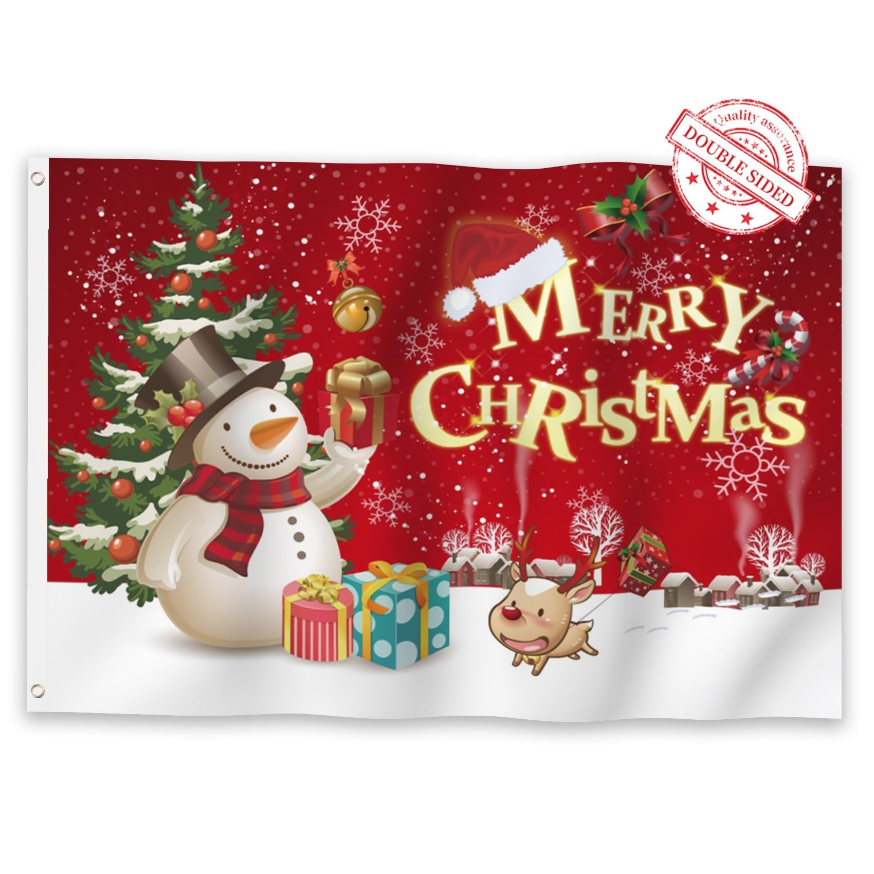 Aoihrraan Feliz Navidad Bandera 150x250cm Doble Cara Muñeco Nieve Copo Dibujos Animados Alce Árbol Navidad Casa Banderas Para Festivas Pancartas Casa Exterior Jardín Porche Interior Fiesta Decoración