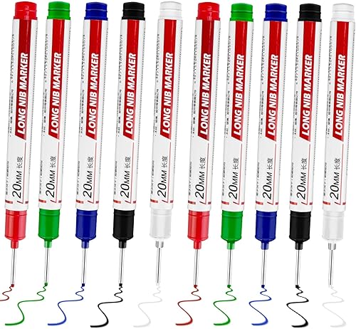 10 marcadores de cabeza larga para agujeros profundos, marcadores de punta larga, marcadores multiusos, de secado rápido, impermeables, coloridos