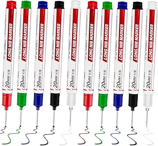 10 Pcs Long Head Deep Hole Marker - Long Nib Marker, Multi-purpose Deep Hole Marker Pens, Quick Dry Waterproof Colorful Carpenter Pen Markers for Construction Bathroom Woodworking
