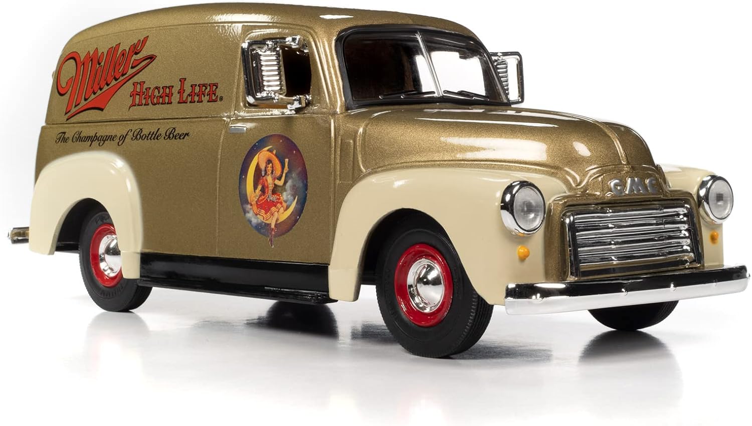 Auto World 1951 GMC Delivery Truck Miller High Life w/Resin Miller Girl Figure 1:25 Scale Diecast