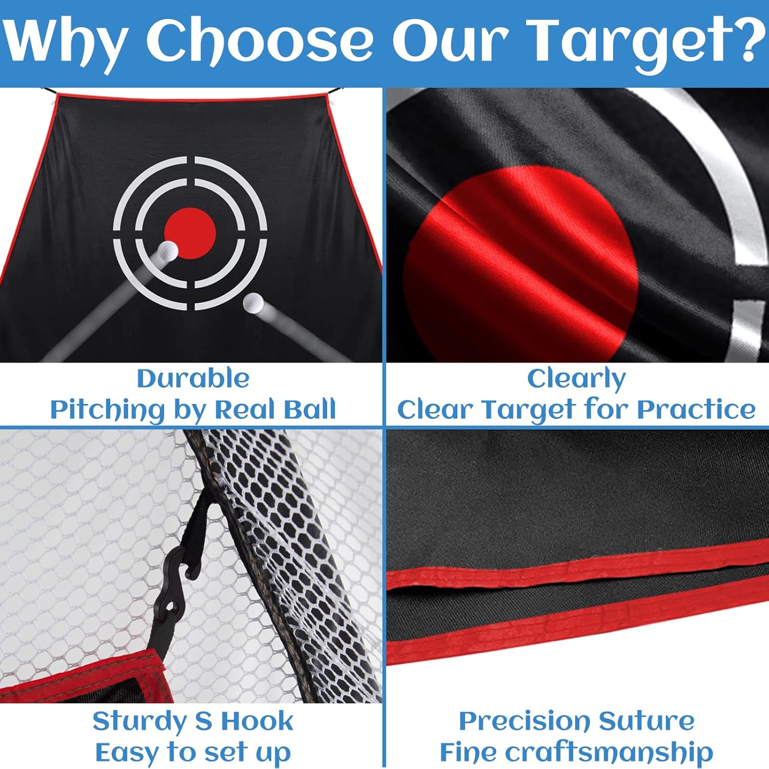 Golf Target Cloth - Heavy Duty Impact Screen for Golf Nets, Indoor/Outdoor Practice Hitting Training Aid with S-Hooks