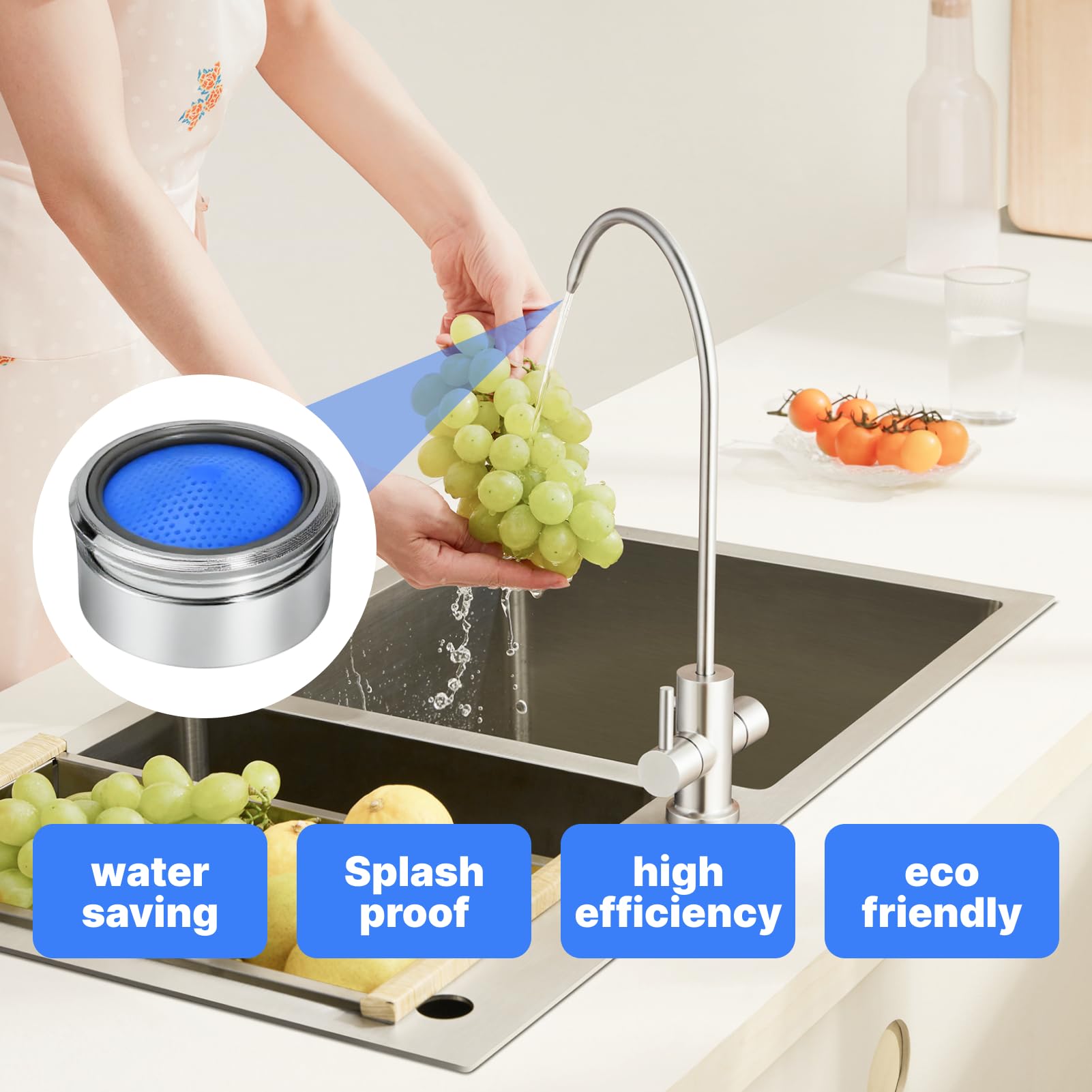 4 unidades M22 regulador de chorro, con junta y filtro ABS, filtro antisalpicaduras, ahorro de agua para grifo de alta presión, regulador de chorro M22 duradero, para cocina, baño, bar, grifos - 5