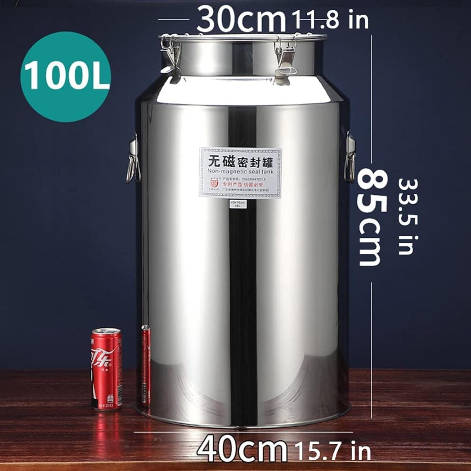 Milk Can Transport Bucket 201 Stainless Steel Heavy Duty Milk Jug Wine Pail Bottle with Sealed Lid Oil Barrel Tea Canister for Liquid Solid Storage (100L)
