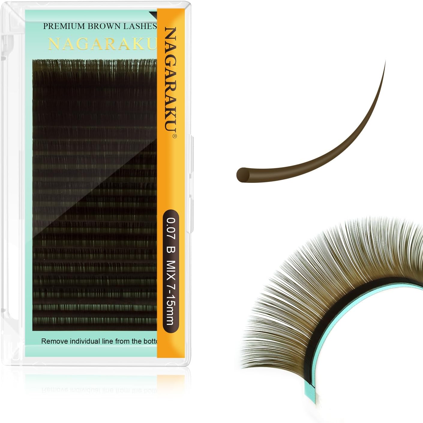 NAGARAKU Natural Brown Colored Eyelash Extensions 0.07mm B Curl 7-15mm Mix Tray Soft Individual Lashes Supplies Classic False Eyelashes Mega Volume 20 Rows Light Brown