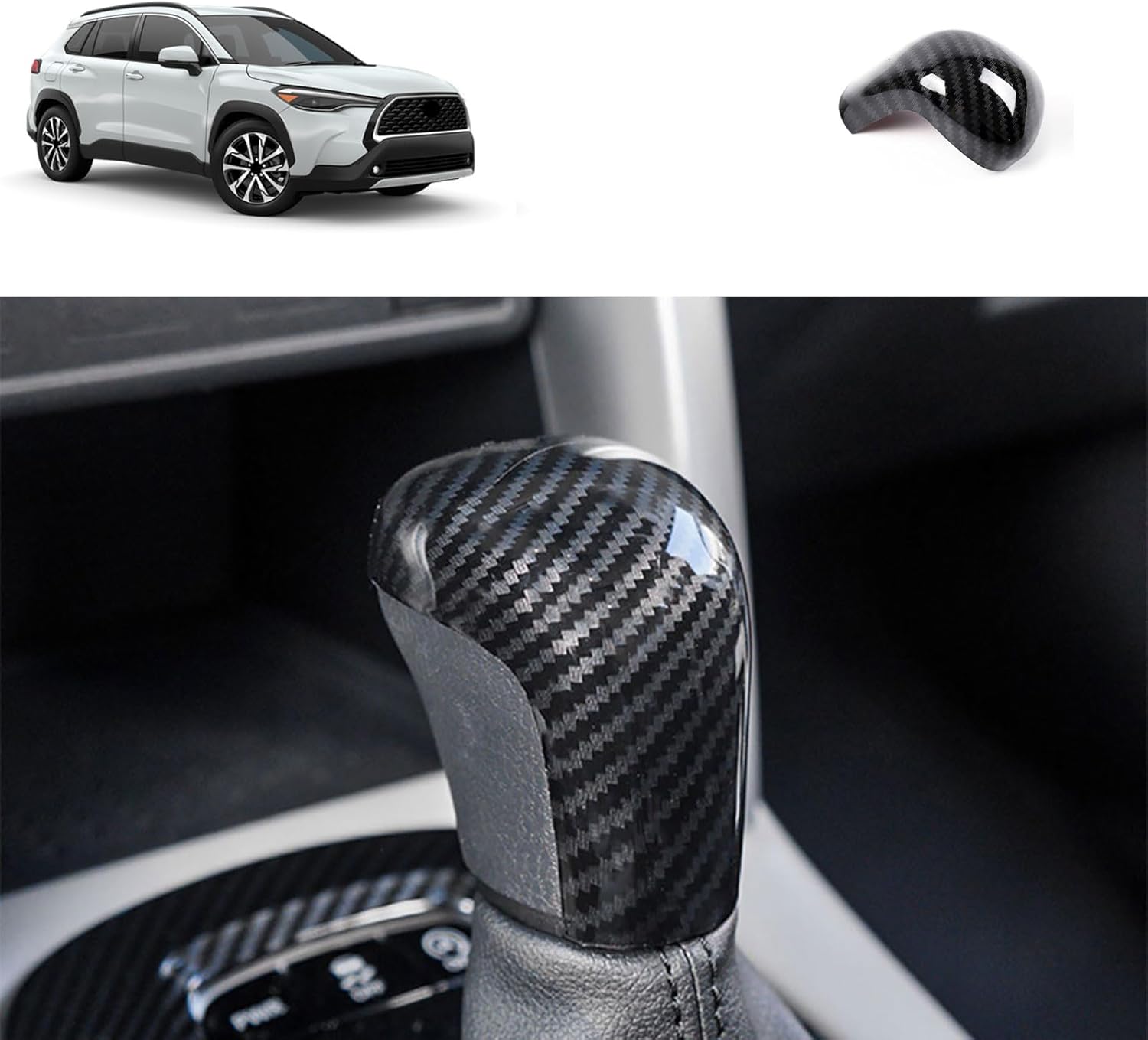 Gear Shift knob Cover Compatible with Toyota Corolla Cross 2026 2025-2022 Center Console Shifter Trim Automatic Transmission Decoration Interior Car Accessories ABS 2PC(Carbon Fiber Style,A)