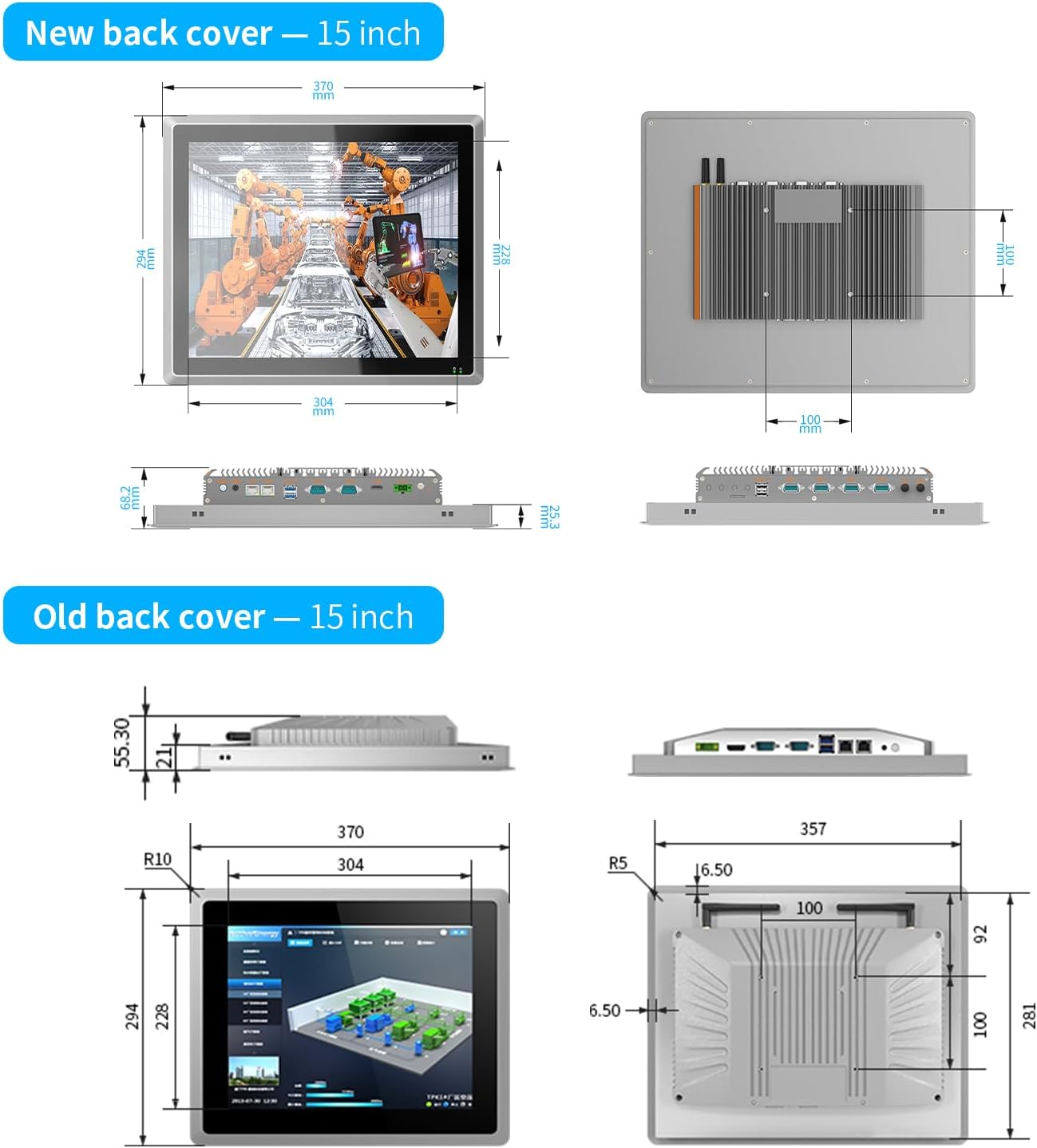 15 inch Industrial Embedded Panel PC, 10 Point Capacitive Industrial Touch Screen Panel Computer, 2xUSB3.0,HDMI,2xRS232,2xLAN (J6412, 8GB RAM 128GB SSD)