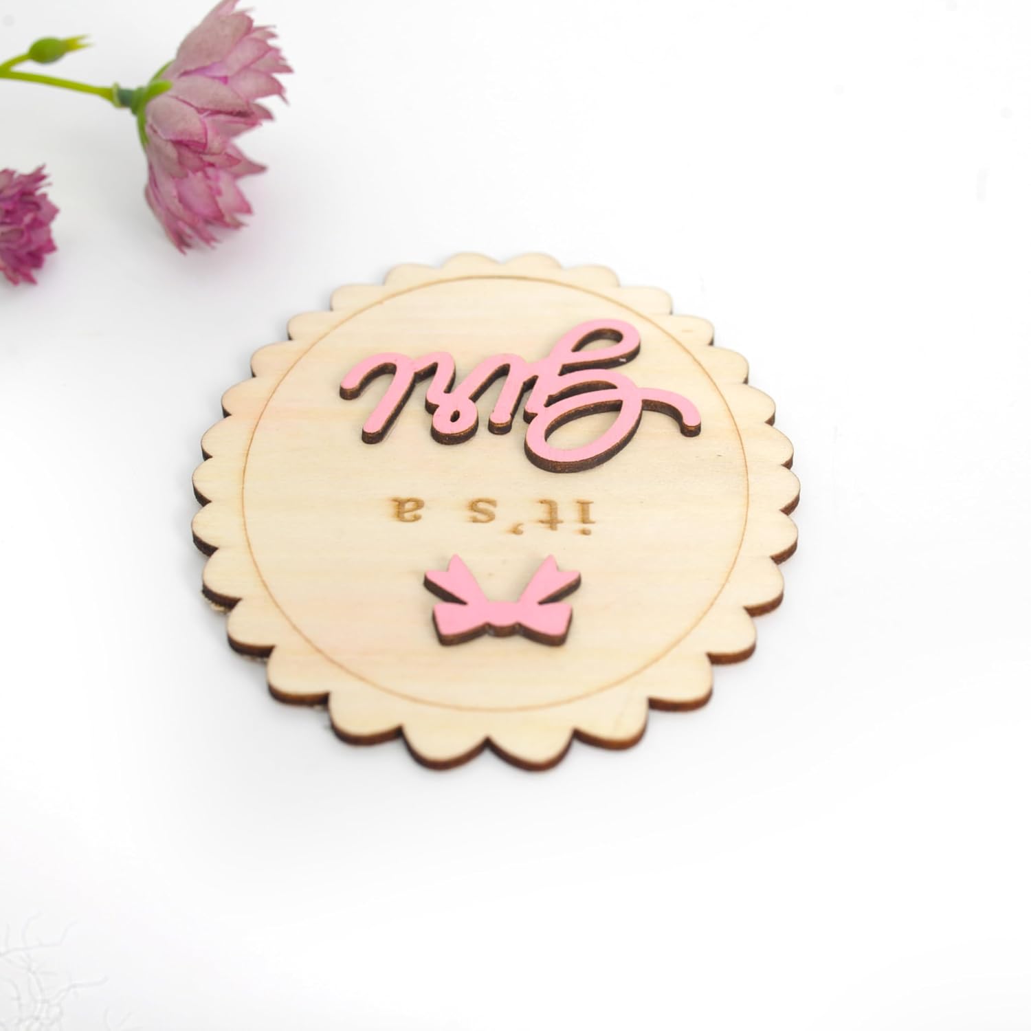 Boho It's A Girl Sign - Wooden Gender Reveal Sign,He or She Photography Prop,Wooden Newborn Welcome Board for New Girls (pink)