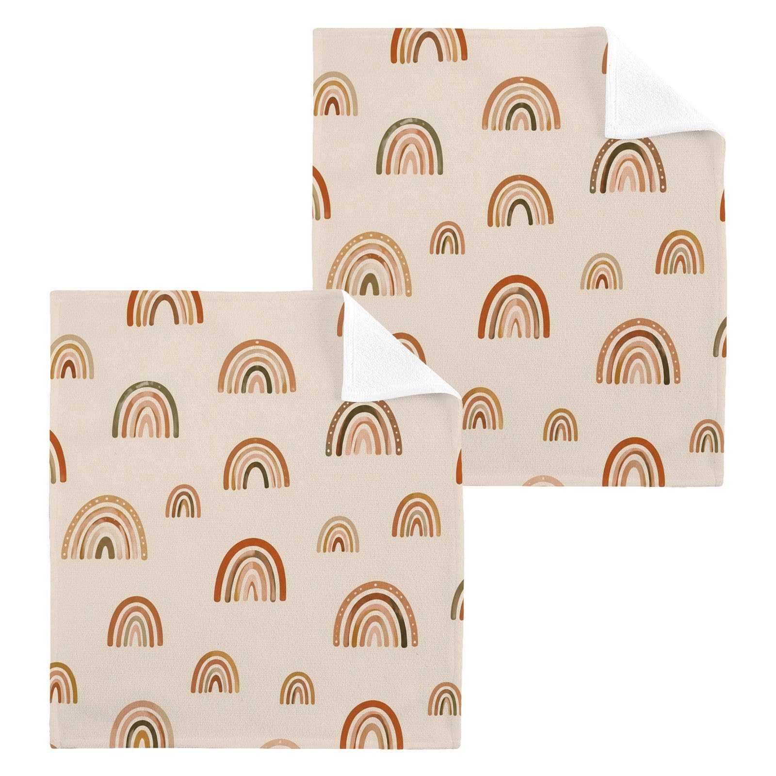 BOESI Rainbow Pattern 12x12in Cotton Washcloth,Soft Absorbent Face Towel