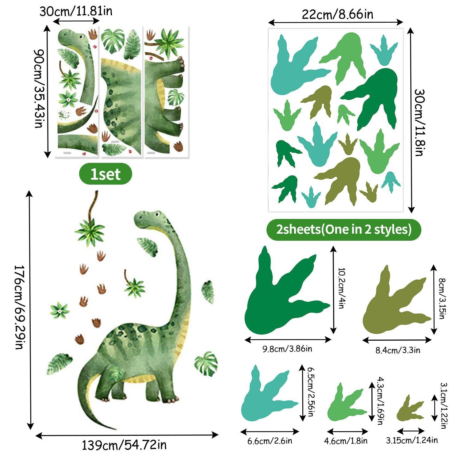 1 Set of Dinosaur Wall Stickers and 2 Dinosaur Footprint Stickers, Creative and Interesting Wall Stickers - Image 2