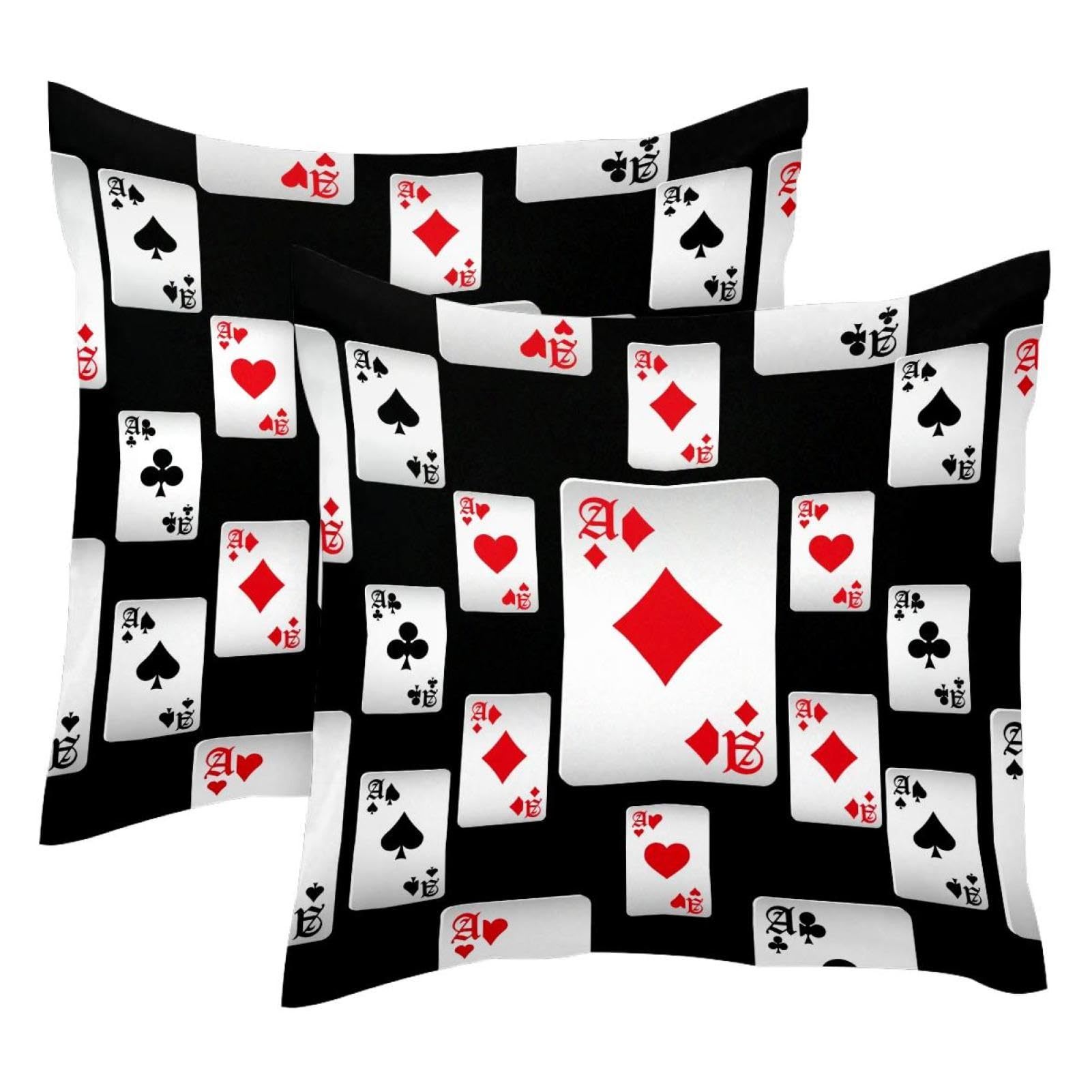 Vapokf Multi Playing Cards Pattern On Black 2Pcs Throw Cushion Covers Soft Velvet Pillow Case Modern Decorative Double-Sided Designs Pillowcase, 50X50cm (Inserts Not Include)
