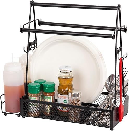 Organizador para parrilla, organizador de condimentos y organizador de barbacoa con soporte para toallas de papel, utensilios, picnic, parrilla y