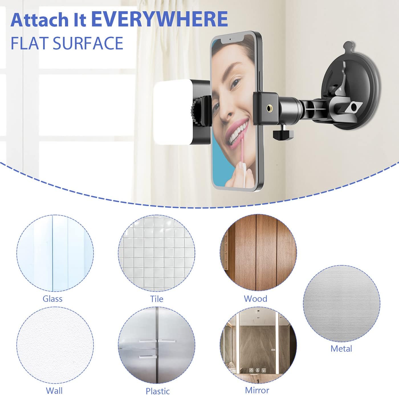 Suct Cup Mirror Pe Holder with Light, Travel Wall Pe