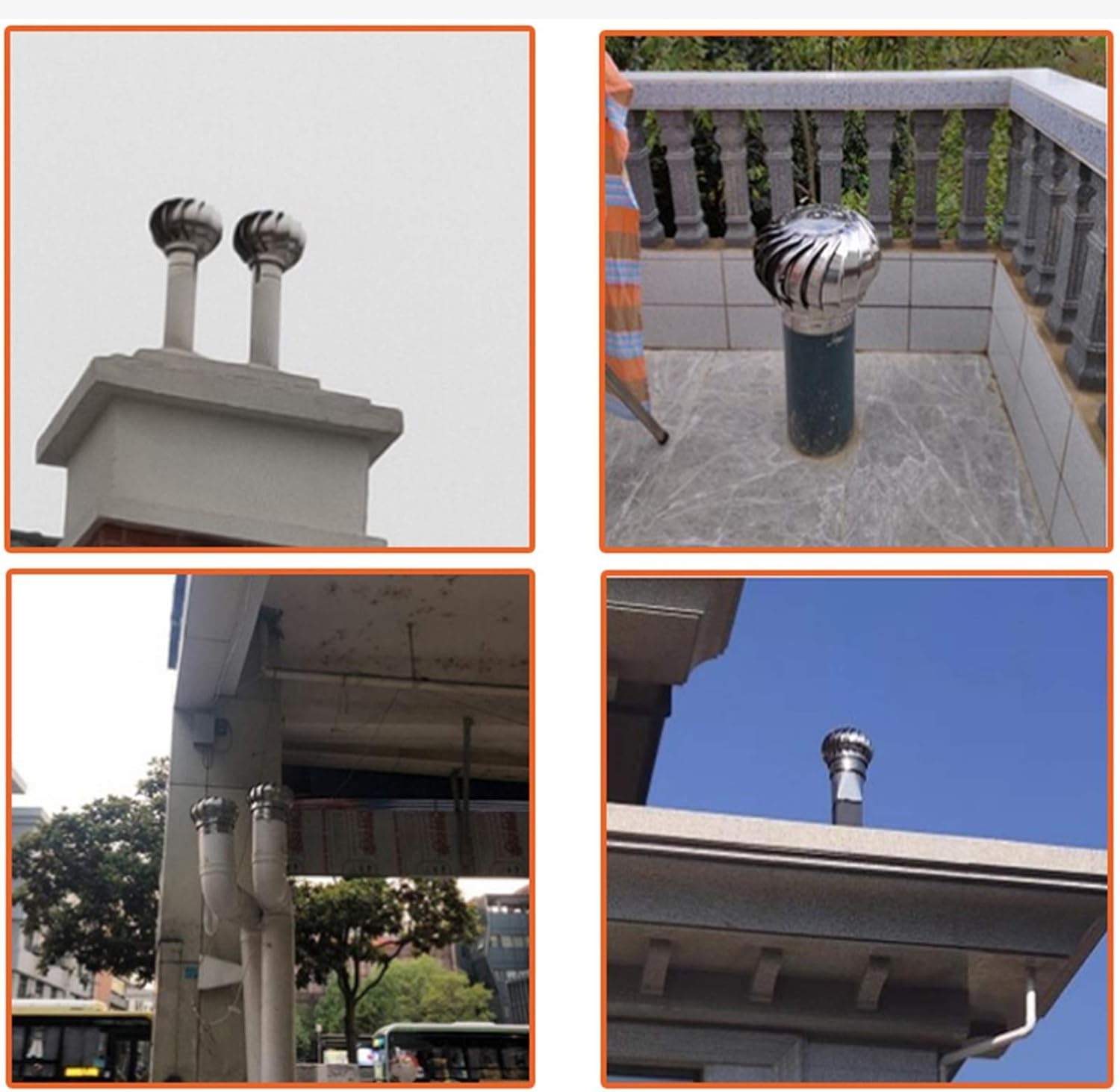 Tapa de Chimenea giratoria de Acero Inoxidable 304 de 400 mm con protección antipájaros y diseño anticorrientes para una Mejor ventilación y protección.