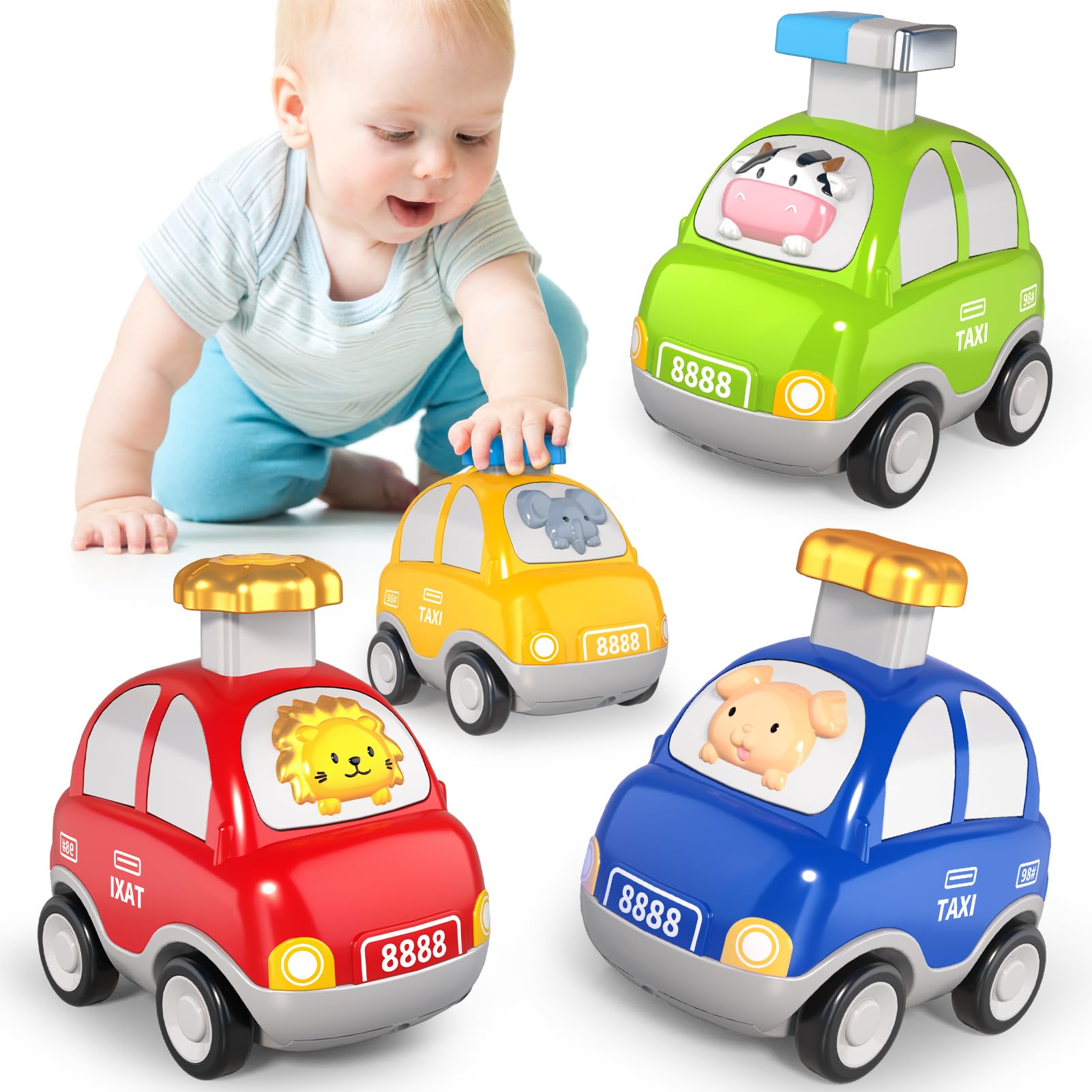Beby Buty Baby Toy Cars for Toddler 1 2 3 4 5 4PCS Animal Press and Go Cars Baby Toys for 3-5 Year Old, Toddler Toy Cars 3 4 5 Years Old Boys Birthday Gifts
