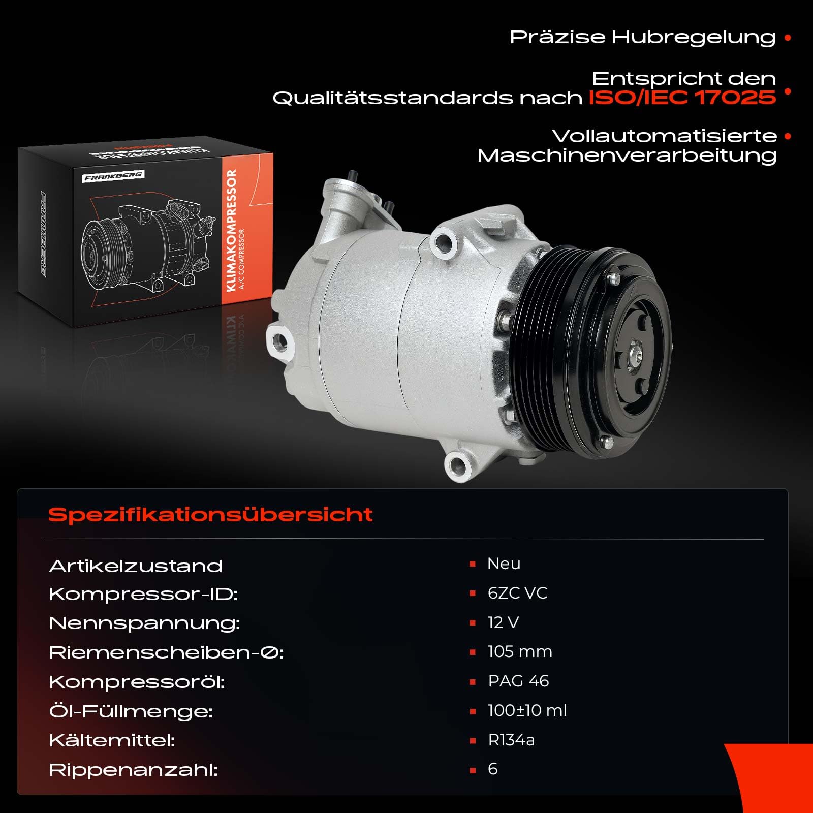 Frankberg Klimaanlagen Kompressor mit Kupplung Diesel Kompatibel mit Astra H A04 L08 L35 L48 L69 L70 Zafira/Zafira Family B A05 Astra Klasseic Replace# 24466996, inkl. Öl vorbereift