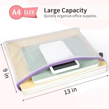 A4 Plastic Wallets Folders - 12PCS A4 Zip Plastic Zip Lock Bags Document Wallets Zipper File Folders for School Office Supplies, Household, Cosmetics, Cross Stitch, Puzzles & Games Storage