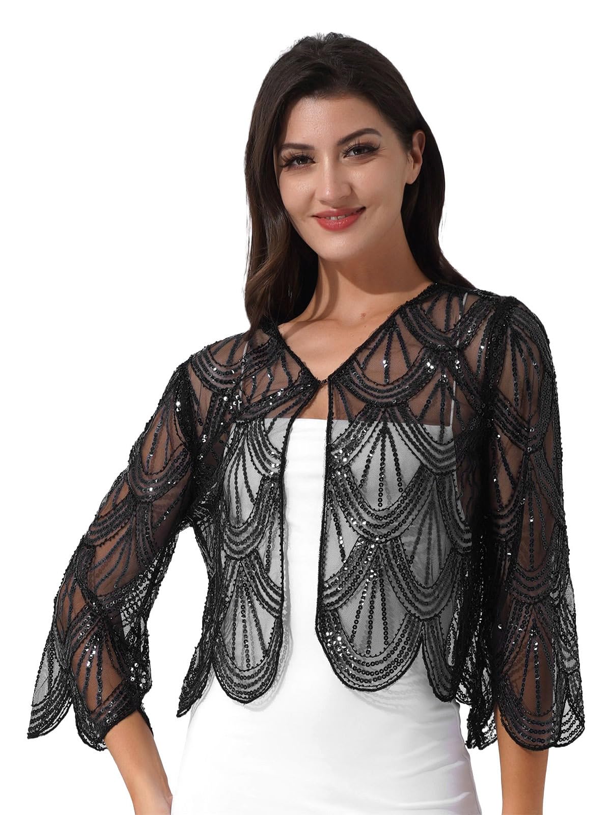 IEFIEL Cárdigan Gasa de Fiesta para Mujer Chaqueta Chal Verano de Boda Ceremonia Bolero Lentejuelas para Vestido de Fiesta Mujer Torera