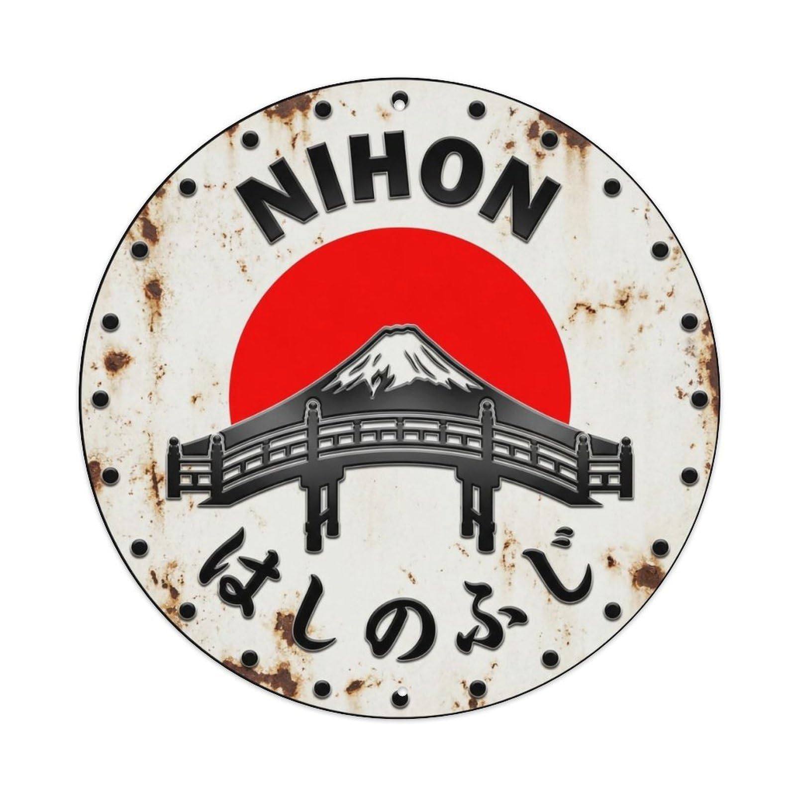 Fuji Bridge Nihon Crossing Peak Mountain Rustic Metal Tin Sign