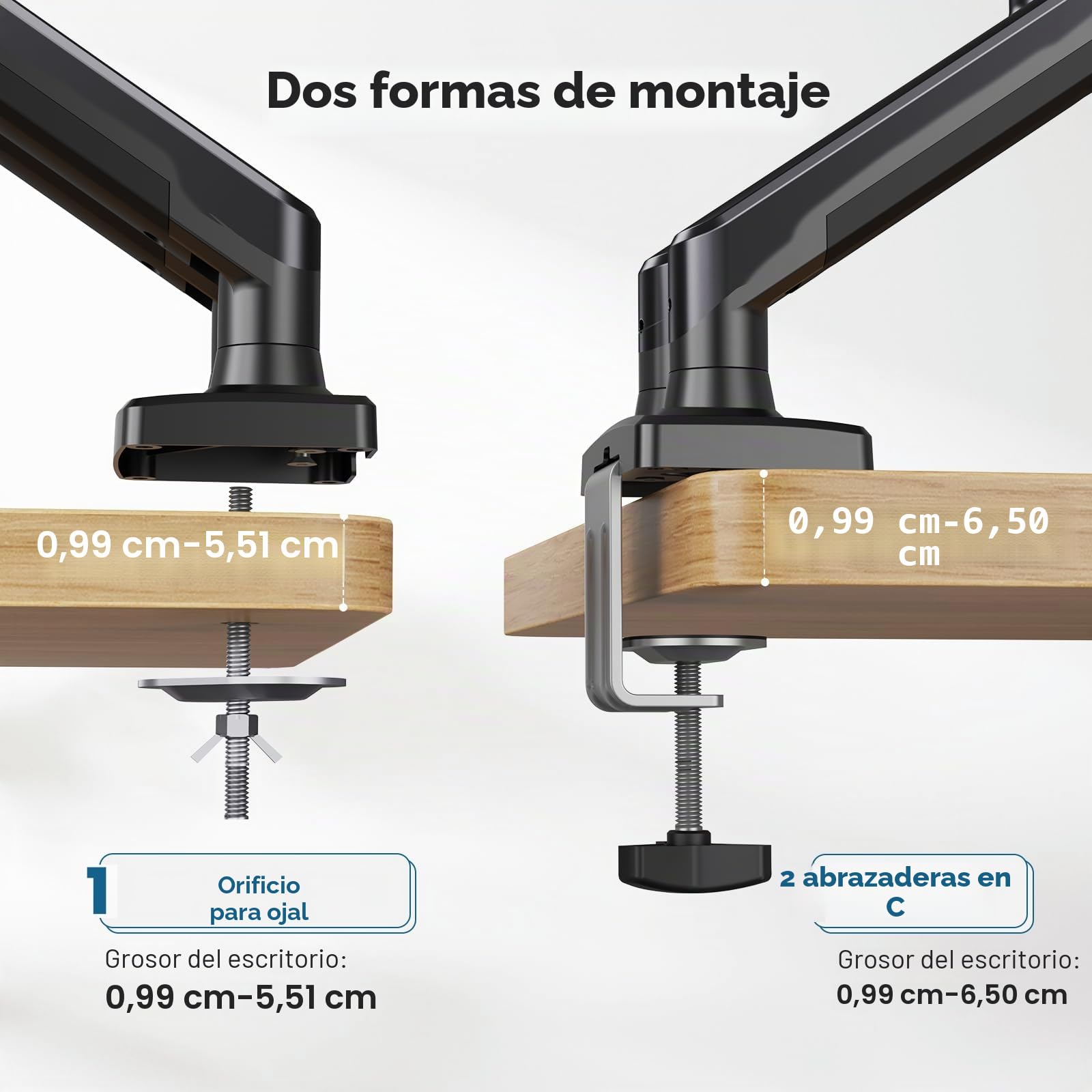 HUANUO Soporte Monitor Doble para 2 Monitores hasta 32 pulg, Cada Brazo Soporta MAX. 10kg, Brazo Monitor Doble con Ajustable en Alt/Inclin/Gir/Rot, Estándar VESA 75mm o 100mm
