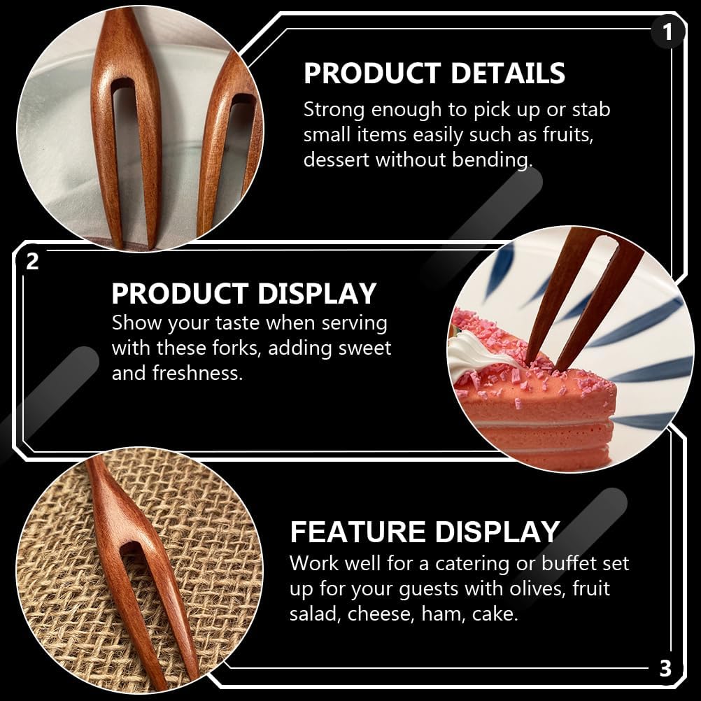 Kisangel 4 Pcs Two-Tine Fruit Forks 5.51 Inch Wooden Dessert Forks Mini Pastry and Appetizer Forks for Buffet Cocktail Olive Cheese Cake