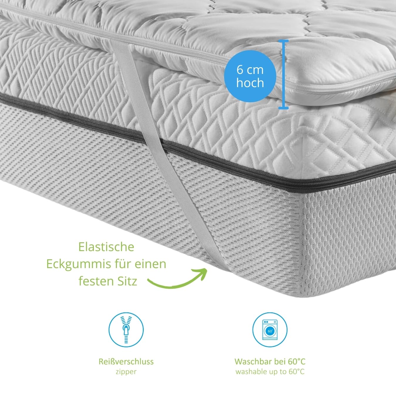 Bodyprotect Matratzentopper 140x200cm, Komfortschaum Matratzen/Mattress Topper, Matratzenauflage 140x200 cm, 6cm hoch, Made in EU, Waschbar, Oeko-Tex
