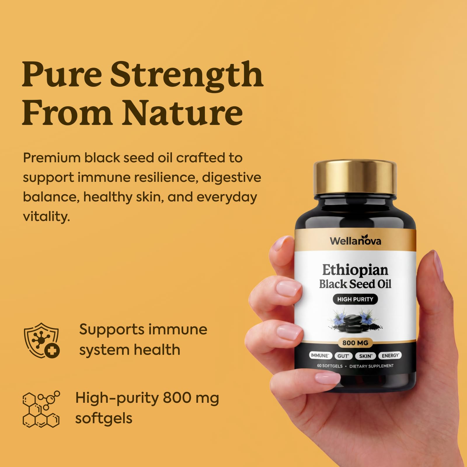 Ethiopian Black Seed Oil Capsules - Pure Nigella Sativa 800 mg with Black Pepper Extract & MCT Oil - High Purity Black Cumin Seed Oil for Daily Immune, Gut, Skin & Energy Support - 60 Softgels — Amazon image 6