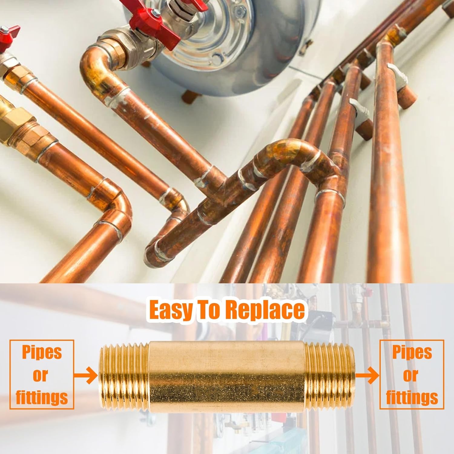 1/2" x 1/2" Brass Long Nipple, 3" Length, Male NPT Pipe Fitting for Fuel Oil Water Air Gas (WOG) - Leak-Proof Seal - 2 Count