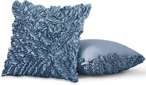 Miniatura 7 de Leeden Juego de 2 fundas de almohada con diseño 3D hechas a mano con bonitos volantes, funda de cojín decorativa de Navidad para sofá, dormitorio,