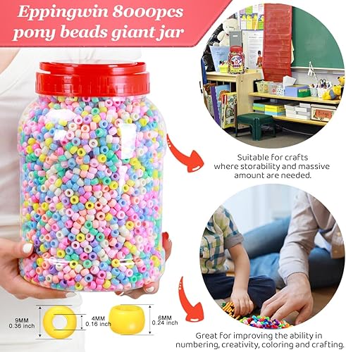 Miniatura 9 de Cuentas de poni grandes al por mayor de 2.5 libras (0.236 x 0.354 in), cuentas de poni con purpurina de fácil almacenamiento a granel, más de 4500