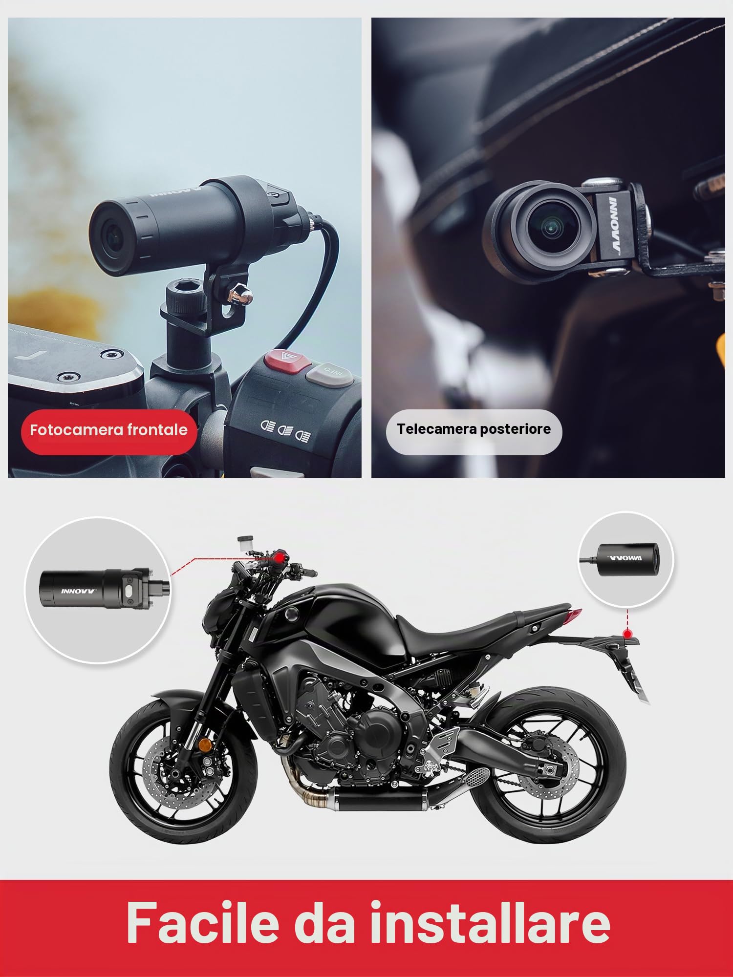 INNOVV K6 Dashcam Moto, Dual Channel QHD 2K + 1080P, IP67, impermeabile, mini telecamera per moto con Wi-Fi, 120 ¡ã Golden Angel, rilevamento sensore G, supporta 256 GB (scheda SD non inclusa)