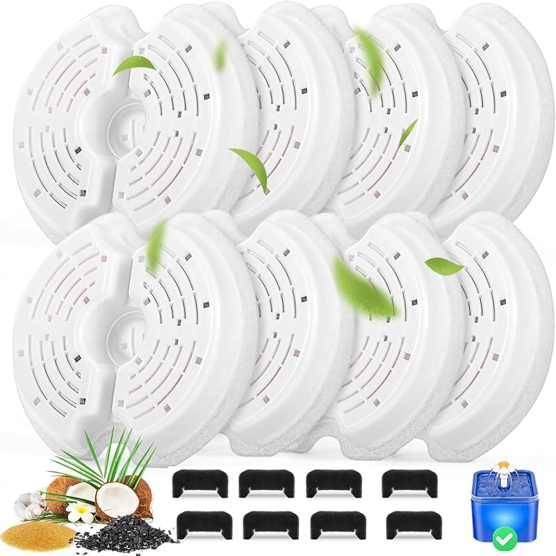 Refil para Fonte de Água para Gatos Monsin com Tripla Filtragem, 8 Filtros e 8 Esponjas