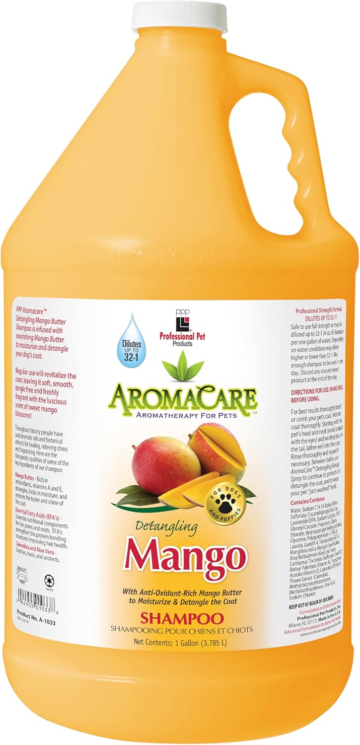 PPP AromaCare Detangling Mango Shampoo for Dogs - Enjoy Nourishing Mango Butter That Softens and Detangles Dog Coat & Fur - 1 Gallon