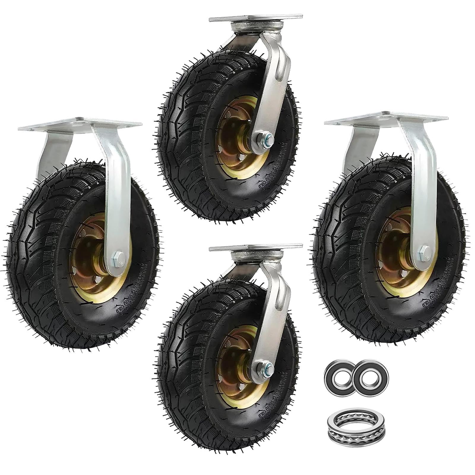 MXXQRHF Heavy Duty Pneumatic Swivel Caster Wheels Sturdy Industrial Trolley Wheels WearResistant Double Bearing Steel Hub Silent Movement for Easy Transport
