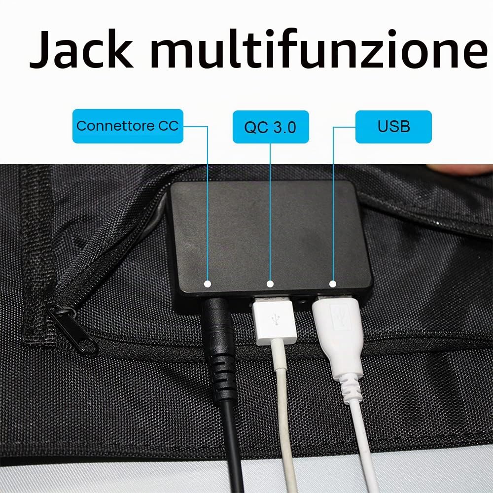 60W Caricatore Solare per esterni - Caricabatterie Solare Portatile con ricarica rapida Tre porte per il campeggio iPhone iPad Samsung Galaxy LG Cellulari e dispositivi