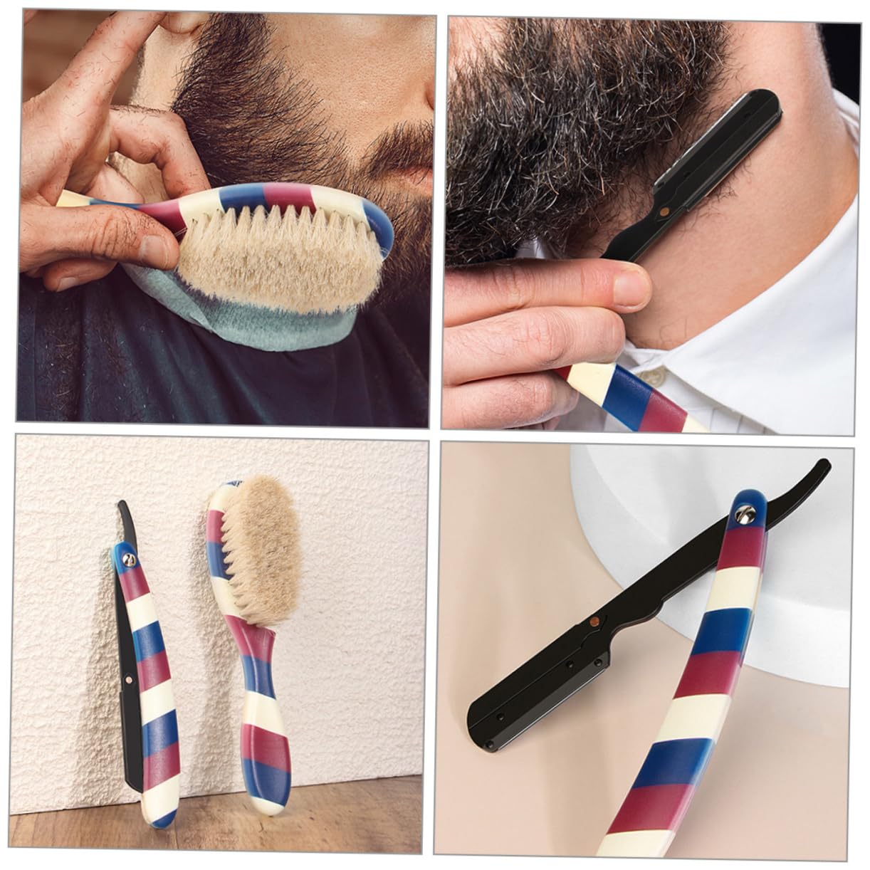 1set Men's Shaving Kit Stainless Steel Razor Comb Shaving Brush Beard Care Set