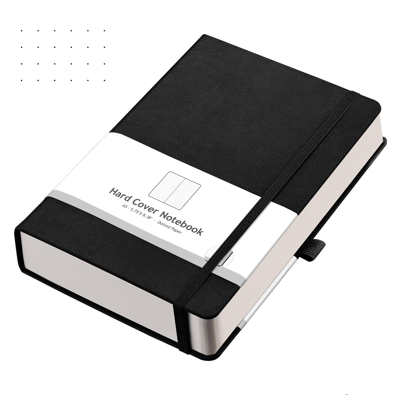 AHGXG Bullet Dotted Journal - 320 Numbered Pages Dot Grid Notebook A5 Thick Journal, 100gsm Thick Dotted Paper, Leather Hardcover,Inner Pocket, 5.75'' × 8.38'' - Black