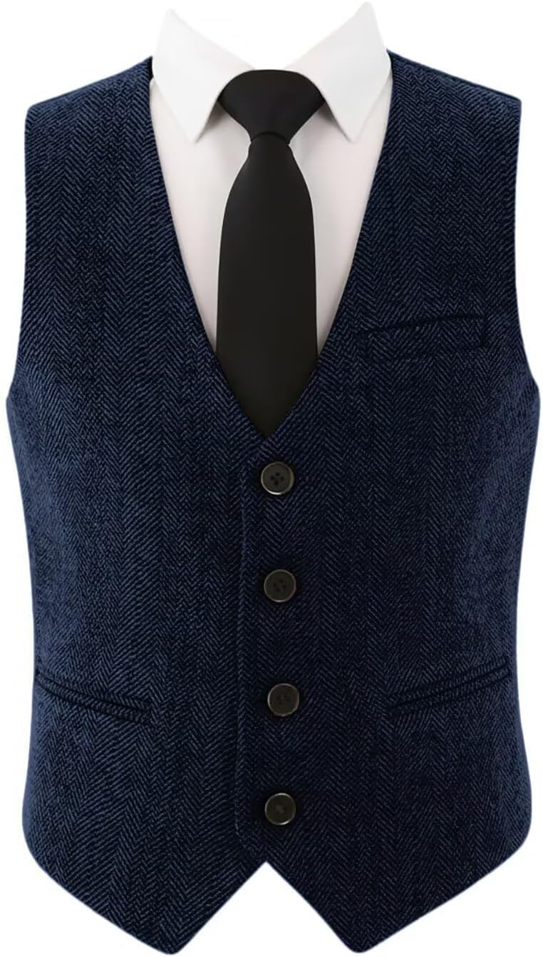 Boys Vest Vintage Tweed Herringbone Suit Vest for Wedding Prom Kids Sleeveless Slim Fit Formal Waistcoat