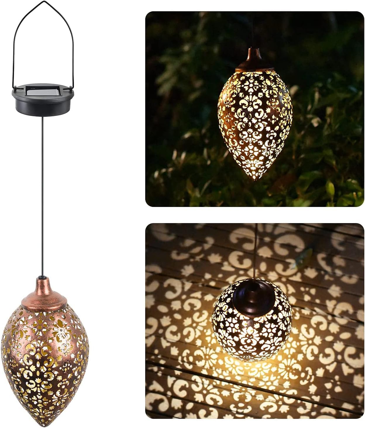 KASTWAVE Hanging Solar Lights Outdoor, Solar Lantern LED Garden Lights, Waterproof Decorative Metal Light, Stake Decorative Landscape Lamp for Garden Patio Courtyard Lawn, Walkway