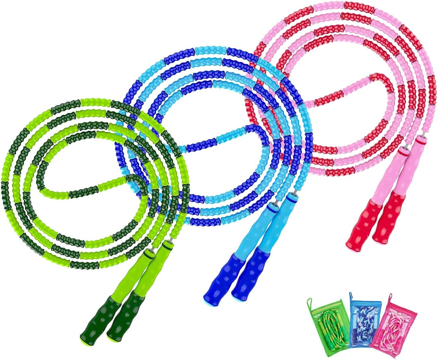 Jump Rope, 3 Pack Adjustable Length Tangle-Free Segmented Soft Beaded Skipping Rope, Fitness Jump Rope for Kids, Man, and Women Weight Loss 9.2 Feet : Sports & Outdoors