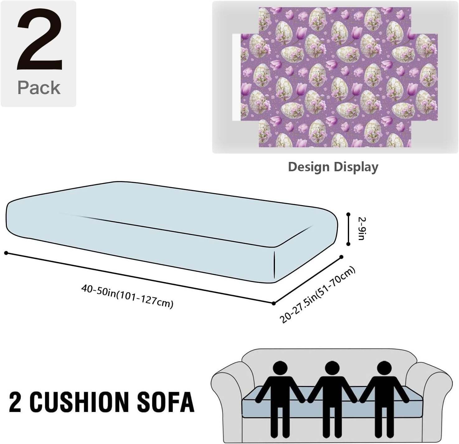 Purple Heart Motif Loveseat Covers Couch Covers for 2 Cushion Couch, 2-Piece Stretch Sofa Slipcovers Anti-Slip Washable Furniture Protectors for Dogs Pets