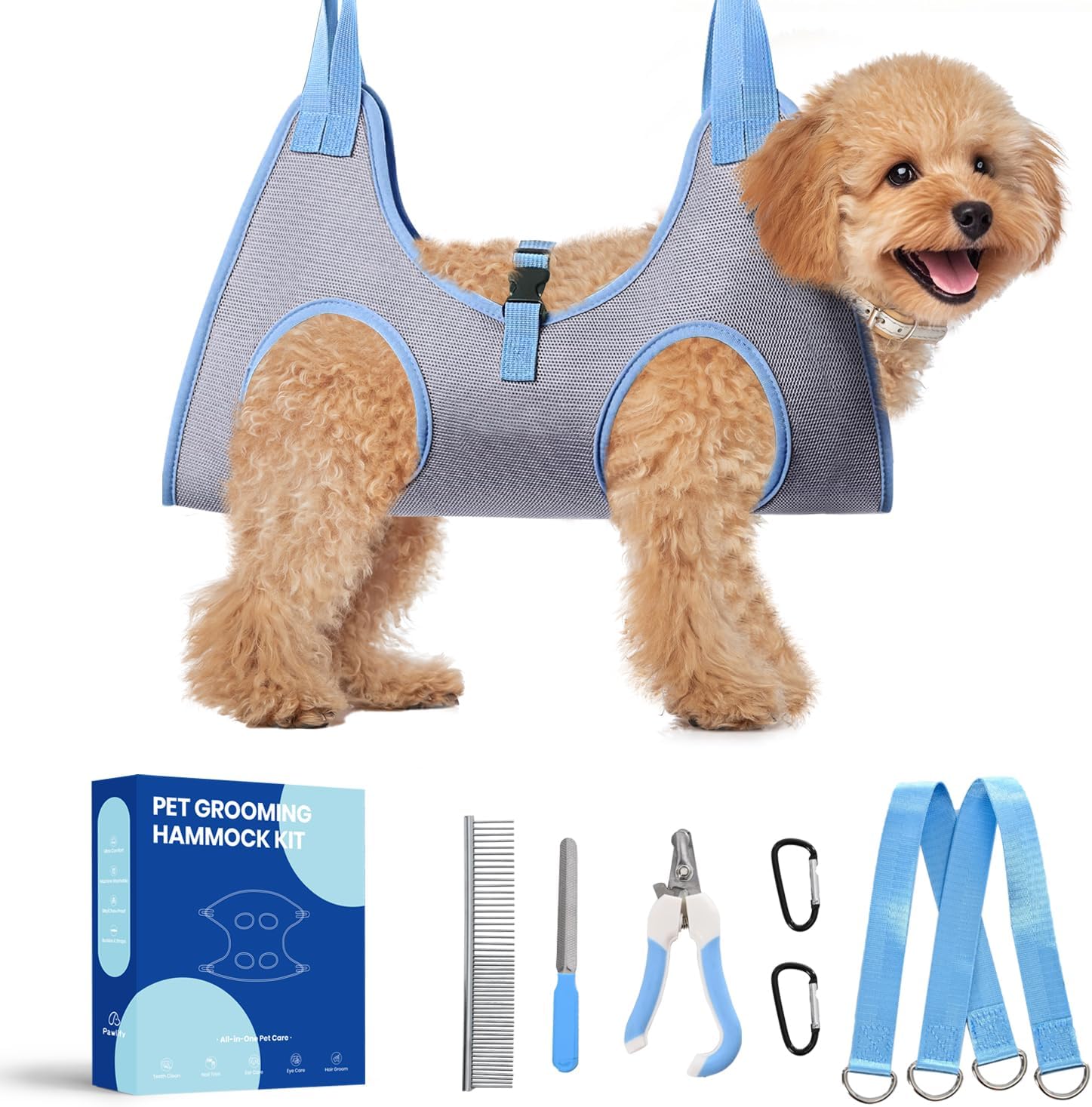 Dog Grooming Hammock, Pawlify Comfy Dog Hammock for Nail Trim, Cute Dogs Grooming Harness with Pet Nail Clipper Trimmer (Light Gray S)