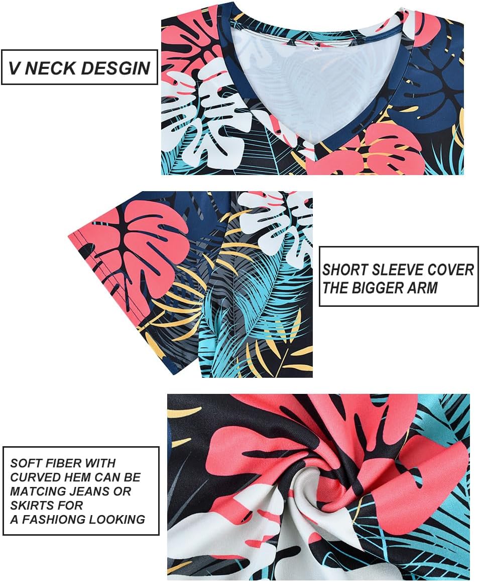 RITERA Women Plus Size Tops Tie Dye V Neck Shirt Floral Camo Summer Short Sleeve Tunic Oversized Ladies Blouse XL-5XL - Image 6