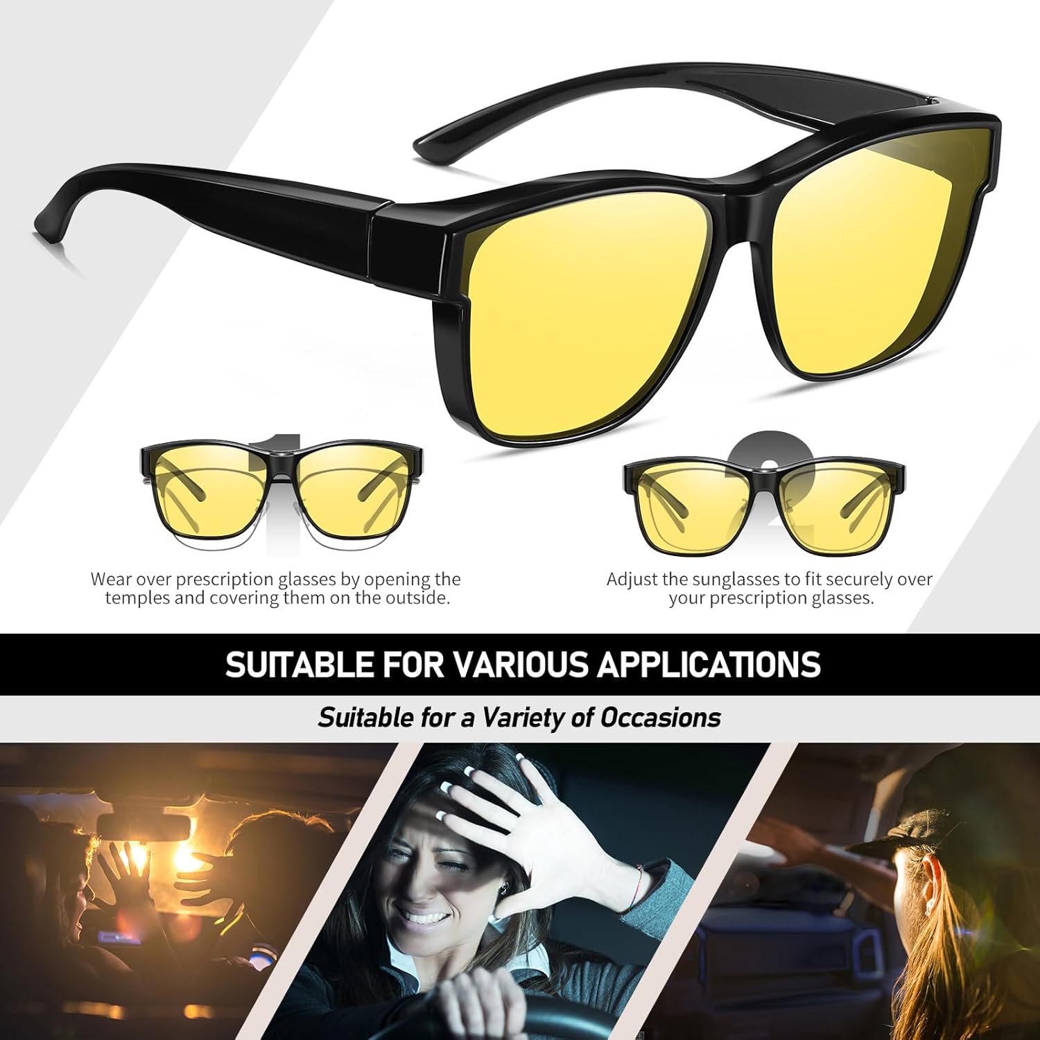HAOLOTA Night Vision Driving Over Glasses, Nighttime Glasses Men Women Anti Glare Yellow Tinted Lens Lightweight - Image 5