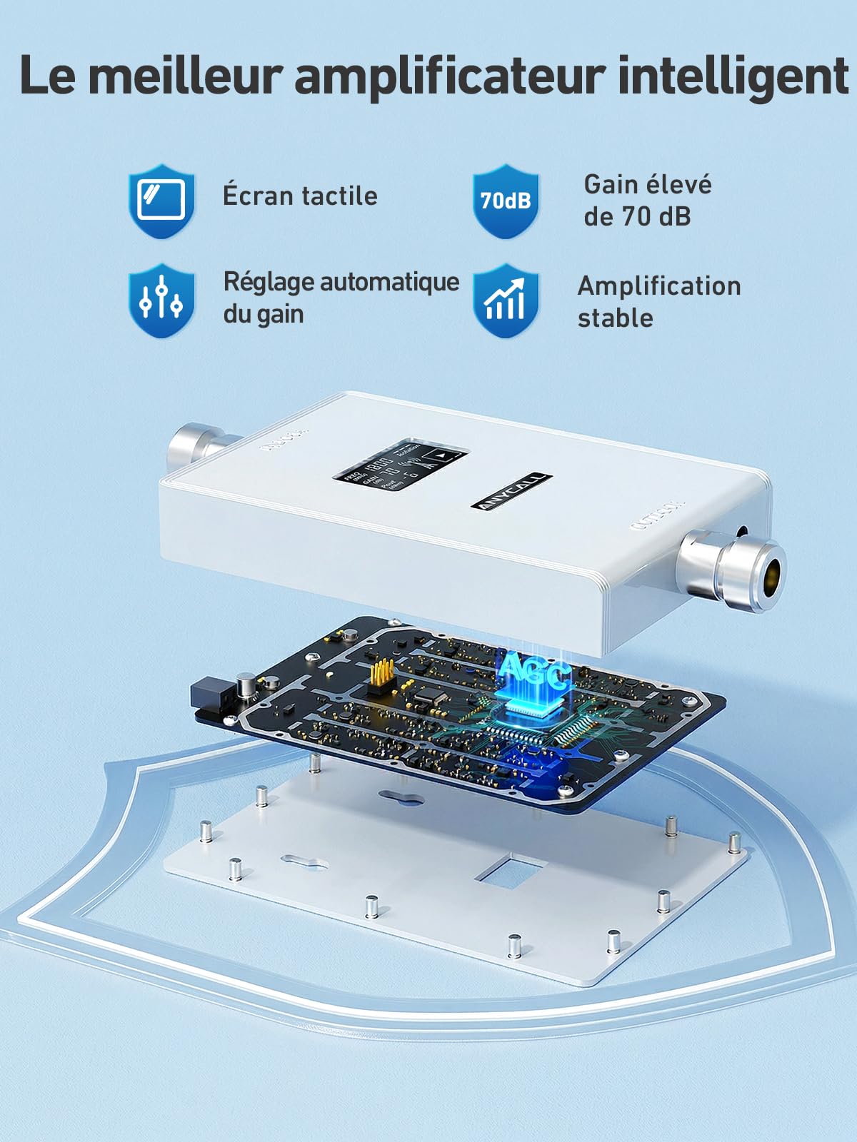 Amplificateur Reseau Mobile pour Bande 3 et 20, Amplificateur de Signal Cellulaire pour Maison Bureau, 5G 4G LTE GSM Répéteur à Gain élevé, Compatible avec Orange SFR Bouygues Telecom Free
