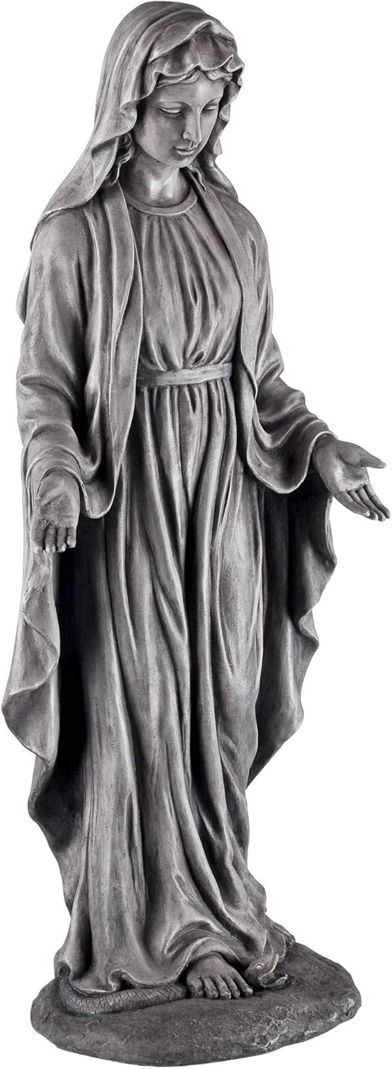 John Timberland Virgin Mary Statue Sculpture Catholic Religious Holy Decor Outdoor Garden Front Porch Patio Yard Outside Home Balcony House Exterior Backyard Gray Stone Finish Ceramic 29" Tall